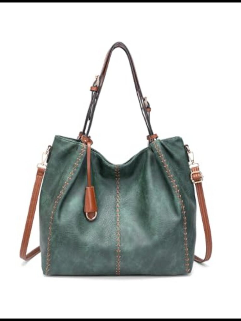 PU Leather Hobo Shoulder Bag Bucket Tote Rivet Detail Purse Adjustable Strap